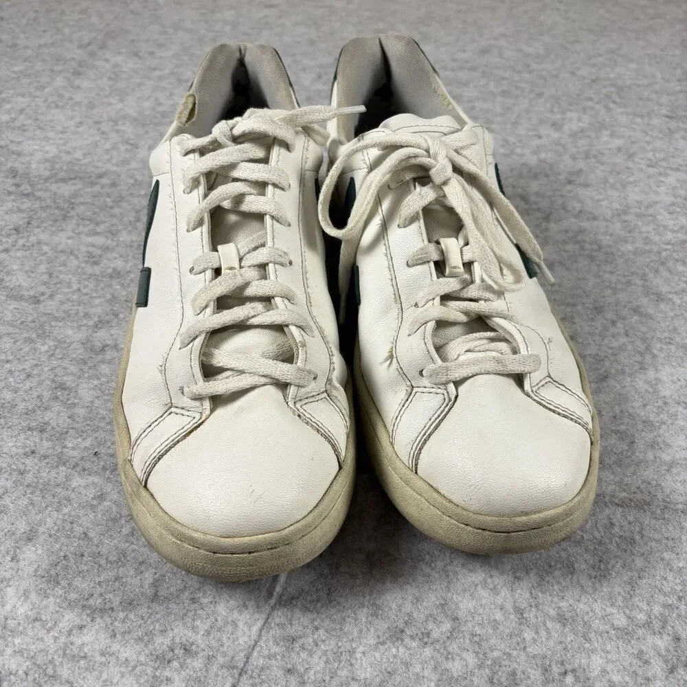 Veja White Green Leather Shoes Sneakers Mens Sz 10 Low Top Casual Lace Up Brazil
